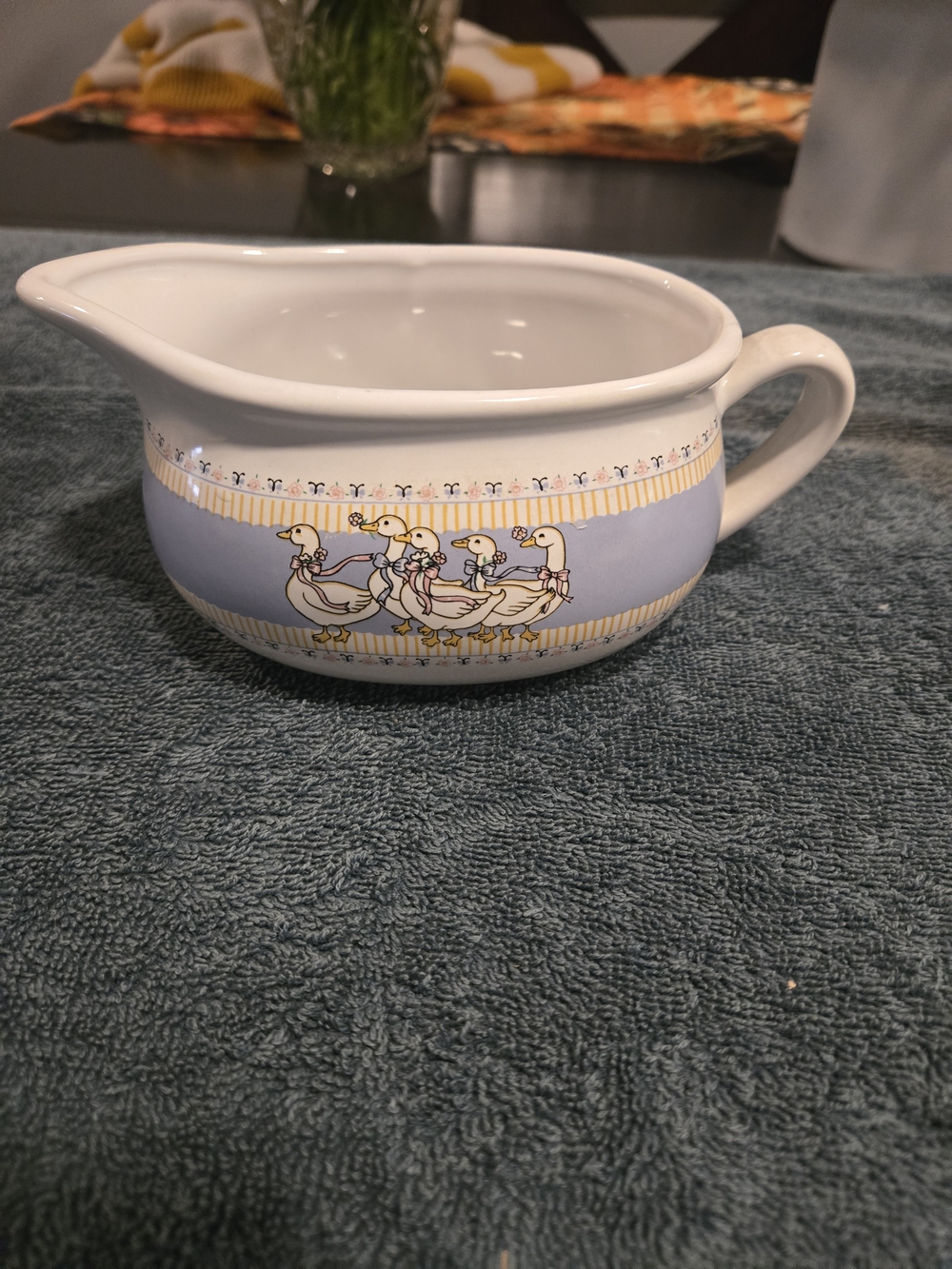 Vintage B&D Ribbon Geese Collection Ceramic Gravy Boat - 1980s Country Farmhouse